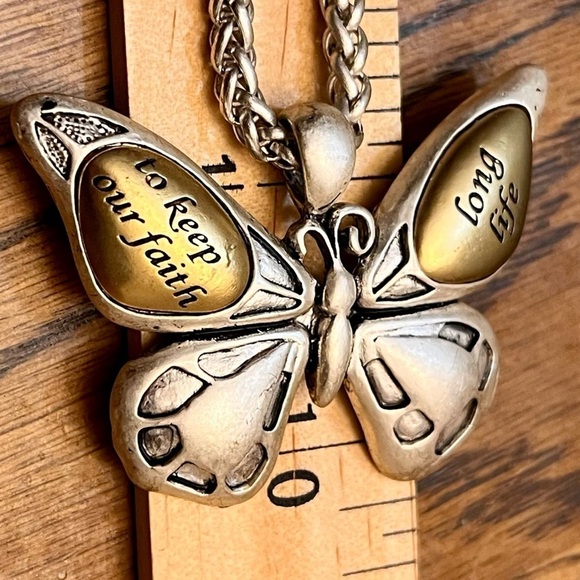 Butterfly Necklace Keep Our Faith Long Life Two Tone 18” Chain Silver Gift Hope - Picture 10 of 10